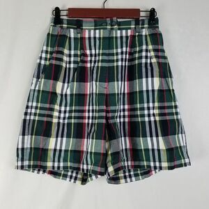 Izod‎ Shorts Womens 10 Multicolor Plaid High Rise Woven Double Button